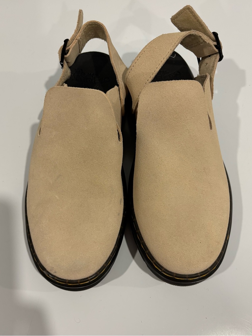 Dr. Martens Men's Beige Suede Slingback Clogs